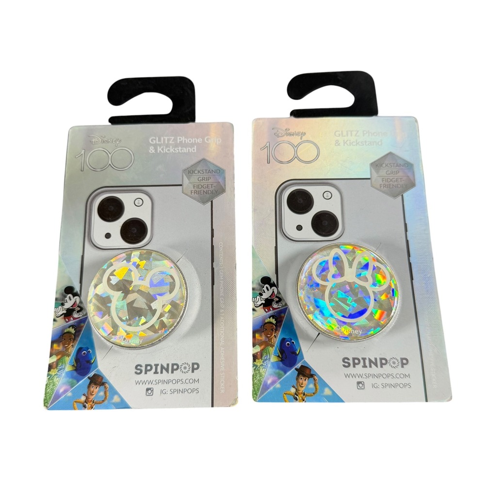 Disney 100 SpinPop Glitz Phone Grip Kickstand Mickey Minnie Holographic Set 2pk